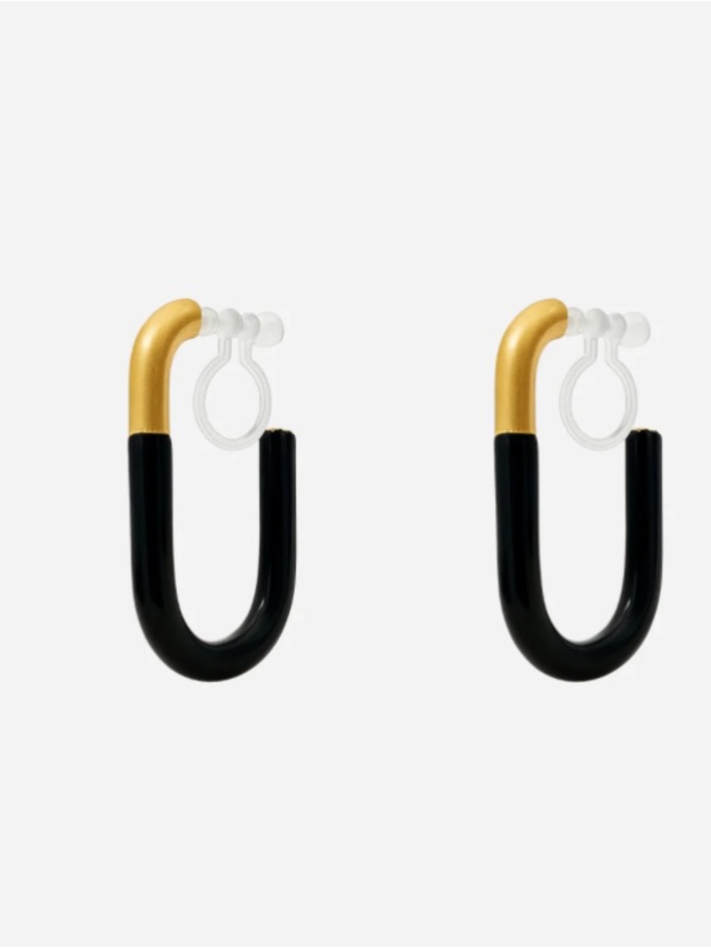 Modern clip-on squoval Gold and Black Hoop Earrings - for non-pierced ears